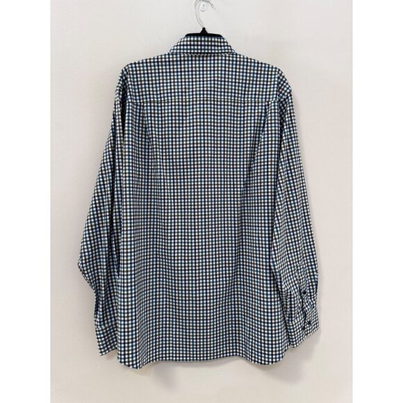 David Donahue Men's 17.5 XL Blue Check Fusion Performance Dress Shirt Button Up - Picture 3 of 4